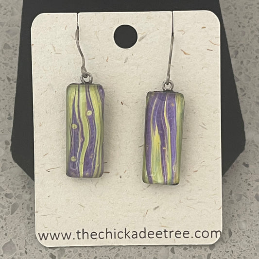 Dangle Earrings Rectangle Lime Purple Metallic Hypoallergenic Titanium Hooks