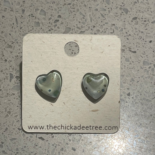 Stud Earrings Heart Blue Green Hypoallergenic Titanium Posts