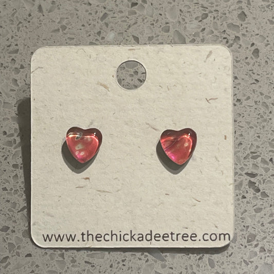 Stud Earrings Heart Tiny Pink Hypoallergenic Titanium Posts