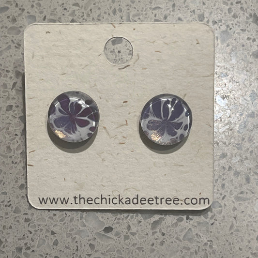 Stud Earrings Round Bloom White and Purple Hypoallergenic Titanium Posts