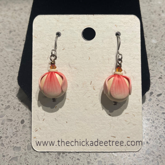 Handmade Polymer Clay Bead Earrings Pink Titanium Wires