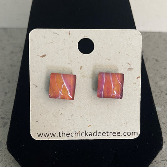 Stud Earrings Square Orange Pink Hypoallergenic Titanium Posts